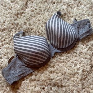 Motherhood Striped Gray Lace Nursing Bra